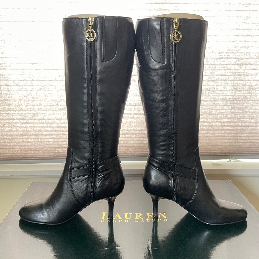 Ralph Lauren Black Leather Knee High Boots
